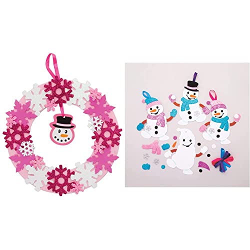 Baker Ross FE870 Schneeflocken Schaumstoff Kranz Bastelset - 3er Pack, Festliche Kreativsets und Bastelbedarf zum Basteln und Dekorieren & AT160 Weihnachtskugeln Mix & Match Schneemann (6 Stück) von Baker Ross