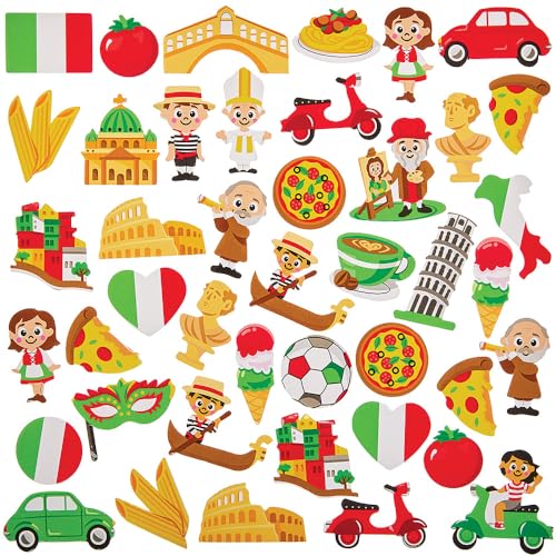 Baker Ross FN044 Italien-Schaumaufkleber – Packung mit 150 italienischen Aufklebern für Kinder, Bastelarbeiten und Karten von Baker Ross