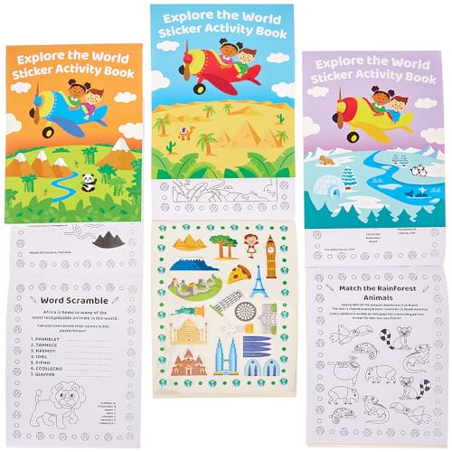 Baker Ross FN052 „Explore The World“-Sticker-Aktivitätsbücher – 6er-Pack, Stickerbuch-Mitgebsel für Kinder von Baker Ross