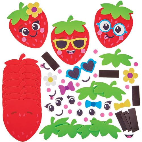 Baker Ross FN175 Erdbeer-Mix & Match-Magnet-Sets – 10er-Pack, Dekorations-Bastelsets für Kinder von Baker Ross