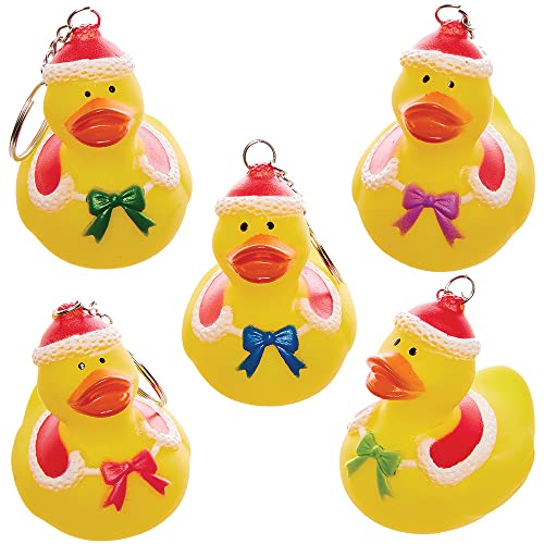 Baker Ross FX443 Weihnachts Bade Ente Schlüsselanhänger - 5er Pack, Kleine Adventskalender Geschenke für Kinder, Partytüten Mitgebsel für Kinder an Weihnachten, Kleine Nikolausgeschenke von Baker Ross