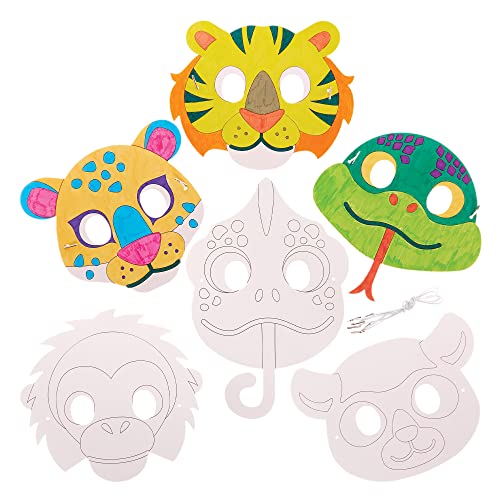 Baker Ross FX556 Regenwald-Tiermasken zum Ausmalen - 10er-Packung, Party-Masken für Kinder zum Basteln von Baker Ross