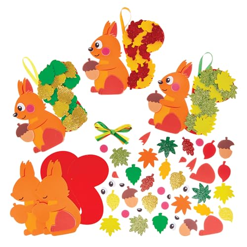 Baker Ross FX577 Laubige Eichhörnchen-Mix&Match-Dekorationssets - Packung mit 5, Herbstdekorationen für Kinder von Baker Ross