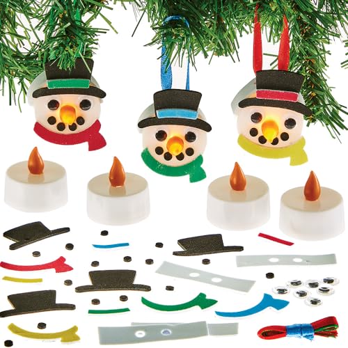 Baker Ross FX800 Schneemann-LED-Teelicht-Dekorationssätze - Packung mit 4, Lichterketten für Weihnachtsdekorationen und Bastelarbeiten von Baker Ross