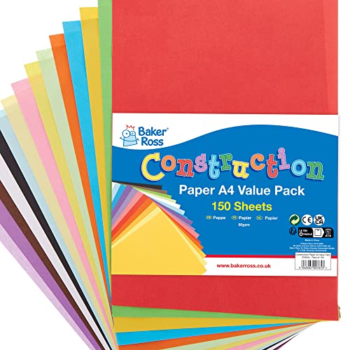 Baker Ross FX824 A4 Bastelpapier - Packung mit 150 Stück, Bastelmaterial für das Klassenzimmer, Kunst und Basteln für Kinder, Schulbedarf von Baker Ross