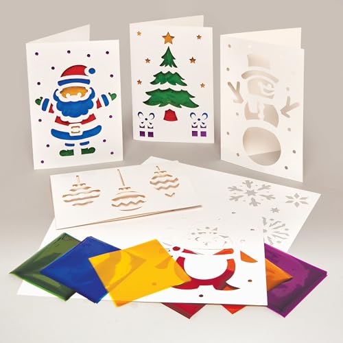 Baker Ross FX849 Weihnachts-Glasbild-Karten-Sets - Packung mit 6, Weihnachts-Kartenbastelset für Kinder, Mittel von Baker Ross