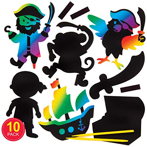 Baker Ross Kratzbild-Bastelsets „Piraten“ mit Magneten (10 Stück) – buntes Regenbogen-Kratzpapier – Bastelidee für Kinder, Schwarz von Baker Ross