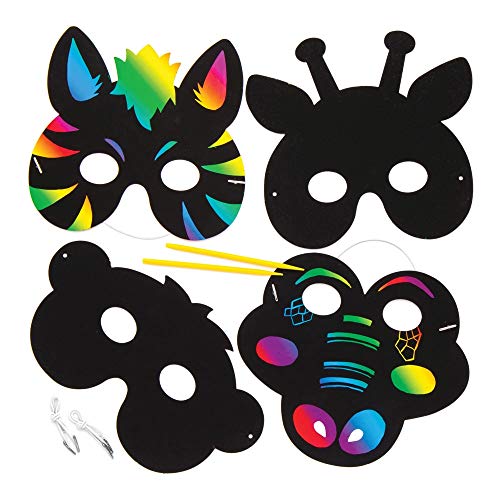 Baker Ross Kratzbild-Masken „Dschungeltiere“ (6 Stück) – Regenbogenpapier mit Kratzwerkzeug für Kinder zum Basteln und Dekorieren von Baker Ross