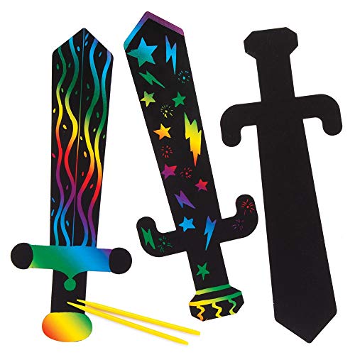 Baker Ross Kratzbilder ?Schwerter? (6 Stück) – mit Regenbogenpapier und Kratzwerkzeug für Kinder zum Basteln und Dekorieren von Baker Ross