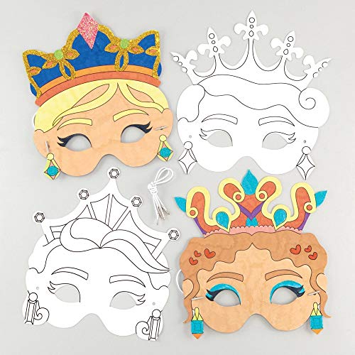 Baker Ross Masken „Prinzessin“ zum Ausmalen (8 Stück) – Masken mit verschiedenen Prinzessinnen für Kinder zum Gestalten und Verkleiden,Weiß von Baker Ross