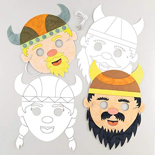 Baker Ross Masken „Wikinger“ zum Ausmalen (8 Stück) – Masken mit verschiedenen Wikingern für Kinder zum Gestalten und Verkleiden, Weiß von Baker Ross