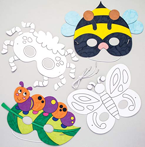 Baker Ross Masken zum Ausmalen „Insekten“ (8 Stück) – Frühlings-Bastelidee für Kinder zum Verzieren und Verkleiden - ideal zum Kindergeburtstag und Karneval, Weiß von Baker Ross