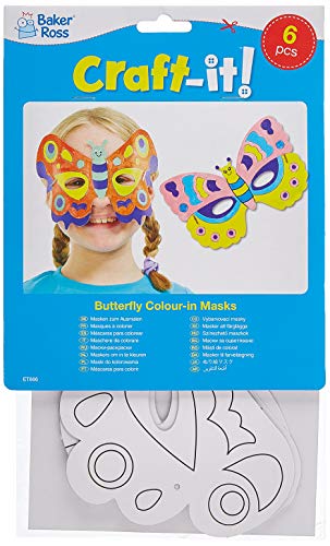 Baker Ross Masken zum Basteln und Ausmalen - Schmetterling - für Kinder ideal zum Kindergeburtstag und Karneval - 6 Stück, Sortiert von Baker Ross