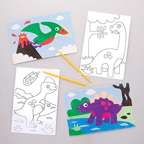 Baker Ross Sandkunstbilder „Dinosaurier“ (8 Stück) – für Kinder zum Verzieren und als Dekoidee, Weiß, Mittel von Baker Ross