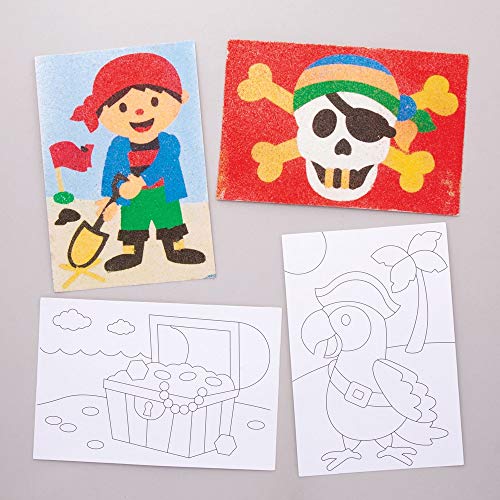 Baker Ross Sandkunstbilder „Piraten“ (8 Stück) – für Kinder zum Verzieren und als Dekoidee, Weiß von Baker Ross