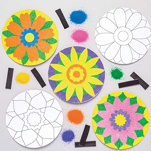 Baker Ross Sandkunstmagneten „Blumen“ (6 Stück) – Frühlings-Bastelidee für Kinder zum Verzieren und als Dekoidee von Baker Ross