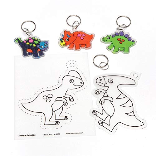 Baker Ross Schlüsselanhänger aus Schrumpffolie „Dinosaurier“ (8 Stück) – Weißes Schrumpffolie für Kinder zum Malen und Schmücken von Baker Ross