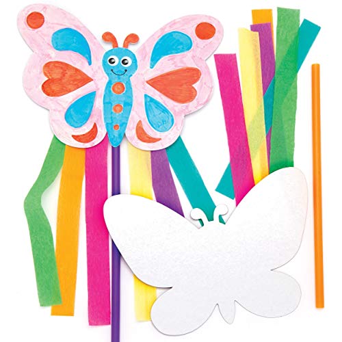 Baker Ross Stabfiguren-Bastelsets „Schmetterlinge“ (6 Stück) – Stabfiguren mit Schmetterlingen für Kinder zum Basteln und Schmücken von Baker Ross