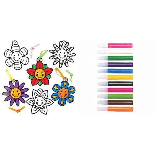 Baker Ross Suncatcher-Anhänger Lachende Blumen - 8 Stück (AC770) und Großpackung mit Sonnenfänger Deko-Stifte - 12 Stück (AT943) von Baker Ross