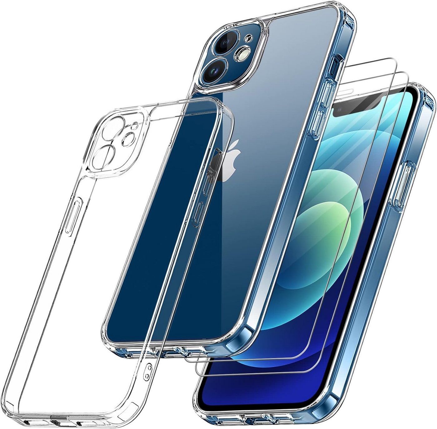 Baker 2 Stück Panzerglas für iPhone iPhone 12, iPhone 12 Mini für iPhone 12, iPhone 12 Mini, Displayschutzfolie, 3 Pack, und 1 TPU Handyhülle, Schutzfolie, Sichtschutz, Displayschutzfolie von Baker