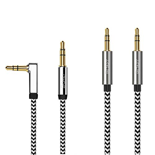 Baker 2er Aux Kabel, (90° rechtwinklig Stecker +gerader Steckverbinder Audiokabel) 1M 3,5mm Stereo Nylon geflochtene Aux Audio Kabel für Kopfhörer, iPods, iPhones, iPads, Home/Car Stereos Schwarz&Weiß von Baker