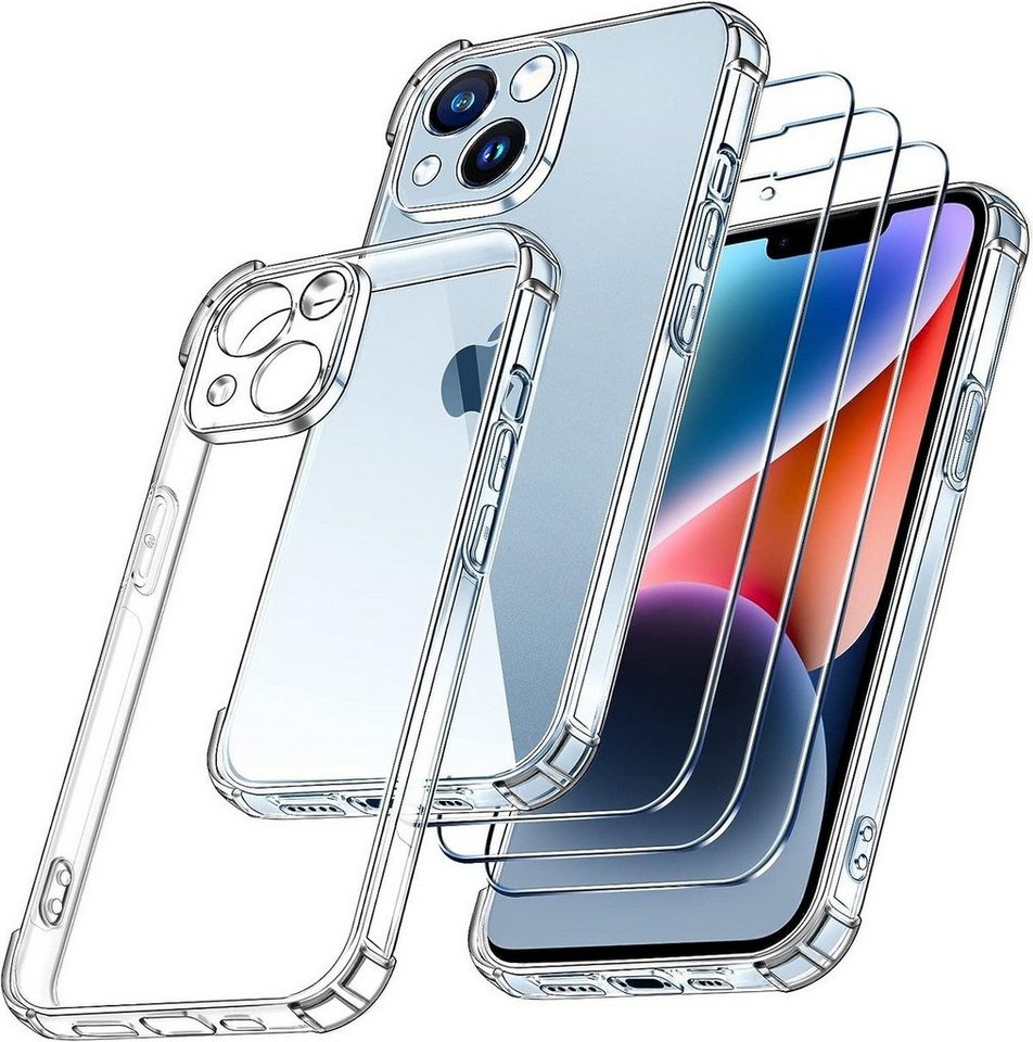 Baker 3 Stück Panzerglas für iPhone 15 14 13, Plus, Mini, Displayschutzfolie, und 1 TPU Handyhülle, Sichtschutz, Schutzfolie, Displayschutzfolie von Baker