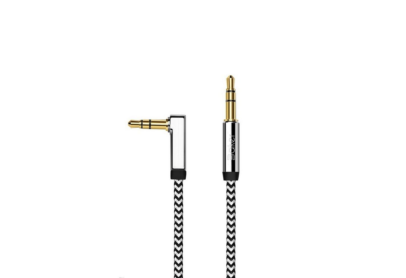 Baker BK100-R Audio-Kabel, 3,5-mm-Klinke, 3,5-mm-Klinke (100 cm), 90° rechtwinklig Stecker, Schwarz@Weiß von Baker