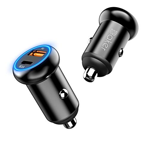 Baker Mini USB C Auto zigarettenanzünder schnellladegerät, Metallgehäuse, KFZ 36W 2 USB Typ C für Phone XS Max/XR/XS/X mit QC3.0 für Samsung S20/S10 und mehr von Baker