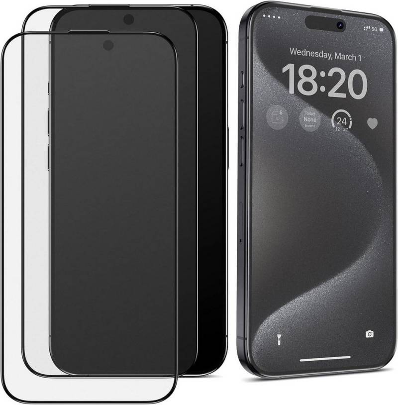 Baker Displayschutzglas Panzerglas 2 Stück Schutzglas Vollabdeckung für iPhone 15, iPhone 15 Plus, iPhone 15 Pro, iPhone 15 Pro Max, iPhone 16, iPhone 16 Plus, iPhone 16 Pro, iPhone 16 Pro Max, (2 Pack), ESD von Baker