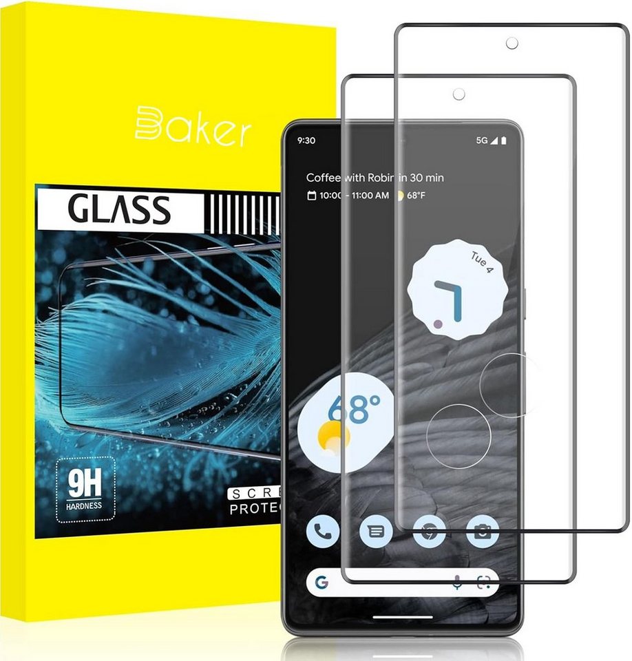 Baker Schutzfolie 2 Stück Panzerglas für Google Pixel 6/6a/6 Pro/7/7a/7 Pro/8/8a/8 Pro, (2 Pack), 9 9a 9 Pro, Displayschutzfolie, Ultra-klar, Fingerabdruck-ID Glas von Baker