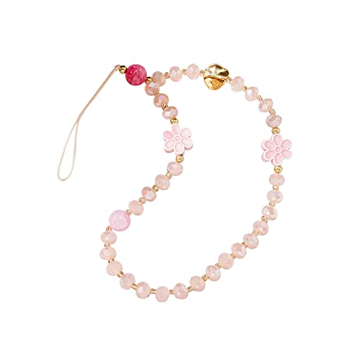 BakerMiche Handy Lanyard mit Blumen Perlen Motiv Kristall Perlen Handy Anhänger Handy Kette Anti Verlust Handy Armband handgefertigtes Armband Autoschlüssel Ausweishalter von BakerMiche