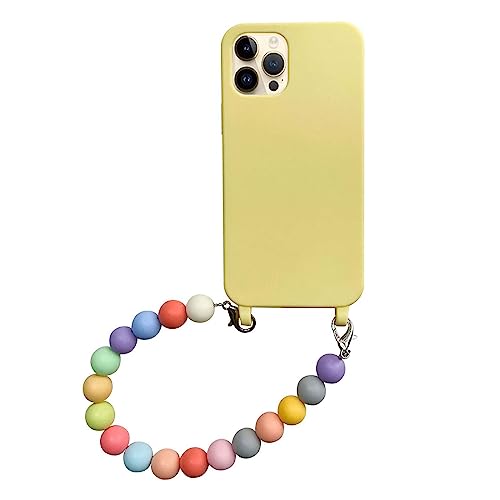 Bakicey Handyhülle Kompatibel iPhone 12 Aesthetic Glitzer Rainbow mit Perlenkette Kristallklar Transparent Schutzhülle Frauen Mädchen Hülle mit Süßes Band Case für iPhone 12, Gelb von Bakicey