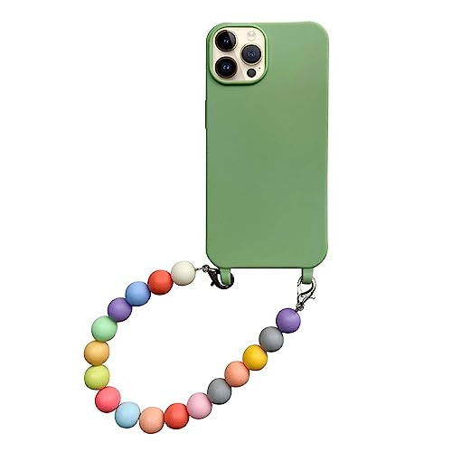 Bakicey Handyhülle Kompatibel iPhone 12 Aesthetic Glitzer Rainbow mit Perlenkette Kristallklar Transparent Schutzhülle Frauen Mädchen Hülle mit Süßes Band Case für iPhone 12, Grün von Bakicey
