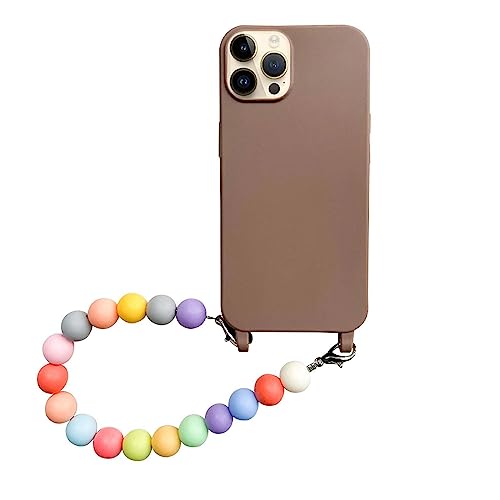Bakicey Handyhülle Kompatibel mit iPhone 12 Pro Max Aesthetic Glitzer Rainbow mit Perlenkette Kristallklar Transparent Schutzhülle Frauen Mädchen Hülle mit Süßes Band Case für iPhone 12 Pro Max,Braun von Bakicey