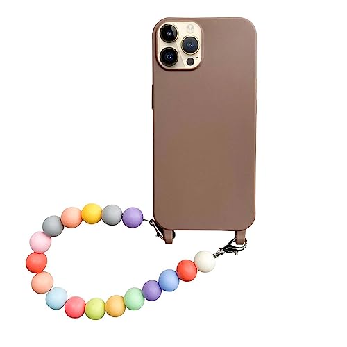 Bakicey Handyhülle Kompatibel iPhone 12 Pro Max Aesthetic Glitzer Rainbow mit Perlenkette Kristallklar Transparent Schutzhülle Frauen Mädchen Hülle mit Süßes Band Case für iPhone 12 Pro Max, Braun von Bakicey