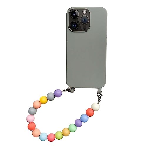 Bakicey Handyhülle Kompatibel iPhone 13 Mini Aesthetic Glitzer Rainbow mit Perlenkette Kristallklar Transparent Schutzhülle Frauen Mädchen Hülle mit Süßes Band Case für iPhone 13 Mini, Grau von Bakicey