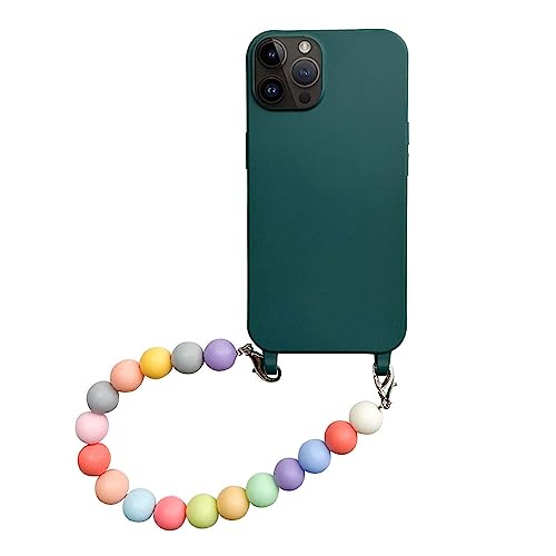 Bakicey Handyhülle für iPhone 11 Glitzer Rainbow mit Perlen Band Transparent Aesthetic Schutzhülle Frauen Mädchen Kristallklar Hülle mit Süßes Chain Case für iPhone 11, Dunkelgrün von Bakicey