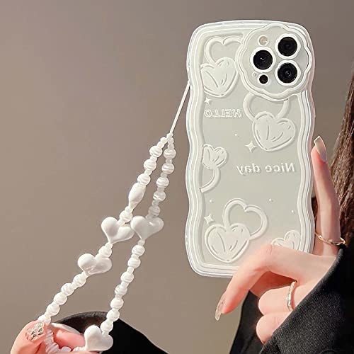 Bakicey Handyhülle für iPhone 11 Pro Hülle mit Perlenkette Aesthetic Weiße Herz Design Schutzhülle TPU Frauen Mädchen Glitzer Stoßfeste Case mit Süßes Chain für iPhone 11 Pro von Bakicey