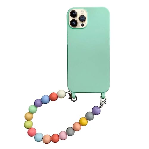 Bakicey Handyhülle für iPhone 12 Glitzer Rainbow mit Perlen Band Transparent Aesthetic Schutzhülle Frauen Mädchen Kristallklar Hülle mit Süßes Chain Case für iPhone 12, Hellgrün von Bakicey