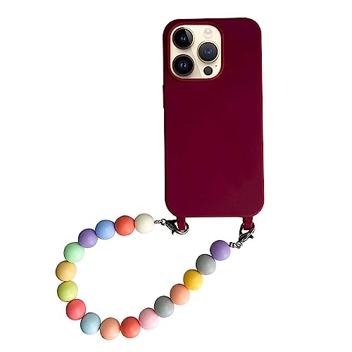 Bakicey Handyhülle für iPhone 13 Glitzer Rainbow mit Perlen Band Transparent Aesthetic Schutzhülle Frauen Mädchen Kristallklar Hülle mit Süßes Chain Case für iPhone 13, Rot von Bakicey