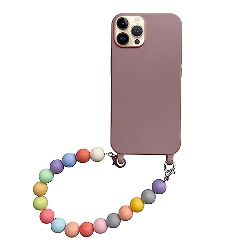 Bakicey Handyhülle für iPhone 13 Pro Max Glitzer Rainbow mit Perlen Band Transparent Aesthetic Schutzhülle Frauen Mädchen Kristallklar Hülle mit Süßes Chain Case für iPhone 13 Pro Max, Altrosa von Bakicey