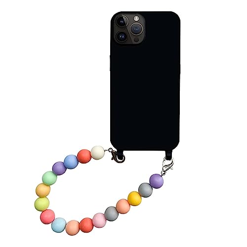 Bakicey Handyhülle für iPhone XR Glitzer Rainbow mit Perlen Band Transparent Aesthetic Schutzhülle Frauen Mädchen Kristallklar Hülle mit Süßes Chain Case für iPhone XR, Schwarz von Bakicey