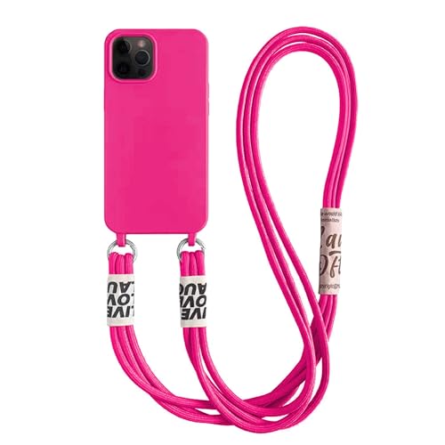 Bakicey Handykette Hülle Für iPhone 15 Pro Necklace Handyhülle Liquid Silikon Cover Mit Kordel Zum Umhängen Schultergurt Schutzhülle Stylische Lanyard Case Für iPhone 15 Pro, Rosarot von Bakicey