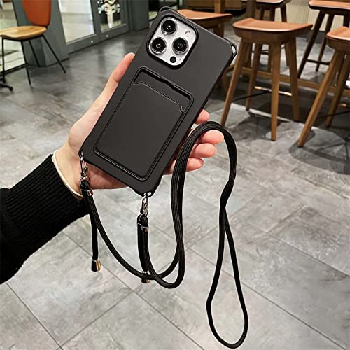 Bakicey Handykette Hülle für iPhone 11 mit kartenfach Handyhülle Liquid Silikon Case mit Band Kartenhalter Stoßfeste Schutzhülle mit Kordel Lanyard Cover für iPhone 11, Schwarz von Bakicey