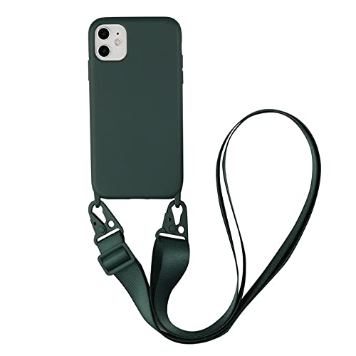 Bakicey Handykette Hülle für iPhone 13, Necklace Handyhülle Liquid Silikon Cover mit Kordel Schultergurt zum Umhängen Schutzhülle mit Stylische Band Case für iPhone 13, ArmyGreen von Bakicey