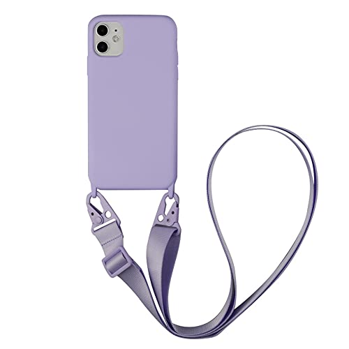Bakicey Handykette Hülle für iPhone 13, Necklace Handyhülle Liquid Silikon Cover mit Kordel Schultergurt zum Umhängen Schutzhülle mit Stylische Band Case für iPhone 13, Lightpurple von Bakicey