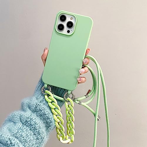 Bakicey Handykette Hülle für iPhone 13 Mini Necklace Handyhülle Nylon Schultergurt Liquid Silikon TPU Cover mit Kordel zum Umhängen Schutzhülle Stylische Band Case für iPhone 13 Mini, Cyan von Bakicey