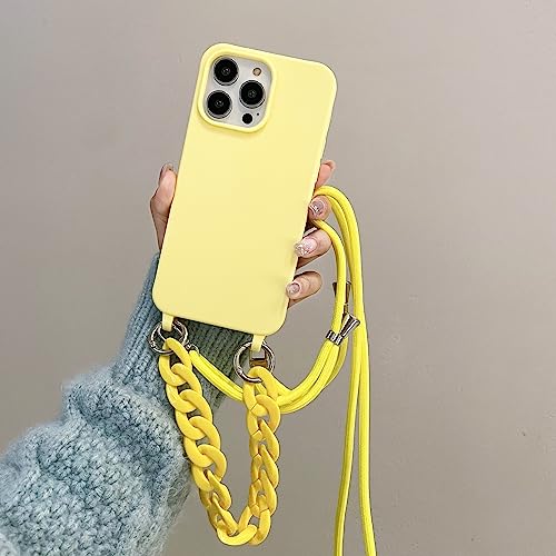 Bakicey Handykette Hülle für iPhone 13 Pro Necklace Handyhülle Nylon Schultergurt Liquid Silikon TPU Cover mit Kordel zum Umhängen Schutzhülle mit Stylische Band Case für iPhone 13 Pro, Gelb von Bakicey