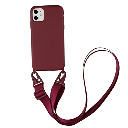 Bakicey Handykette Hülle für iPhone 14 Pro, Necklace Handyhülle Liquid Silikon Cover mit Kordel Schultergurt zum Umhängen Schutzhülle mit Stylische Band Case für iPhone 14 Pro, Redwine von Bakicey