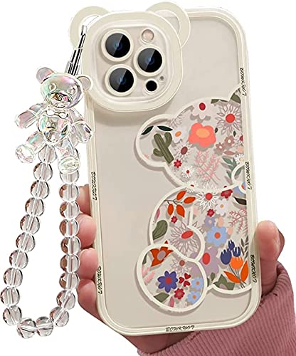 Bakicey Handykette für iPhone 12 Pro Max Hülle Niedlich Blume Bär Handyhülle mit Crystal Strap Armband Ultra Dünn Silikon Stoßfest Kratzfest Schutzhülle Mädchen Frauen für iPhone 12 Pro Max Case Cover von Bakicey